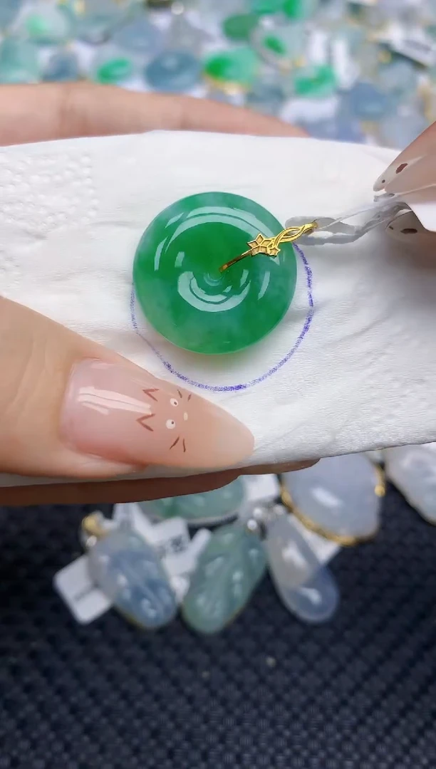 翡翠18K金镶嵌颈饰509   天然翡翠A货