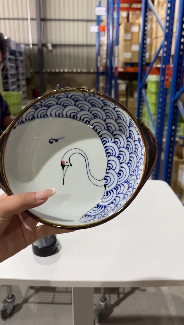 玻璃纸青鶴 リム付きボウル