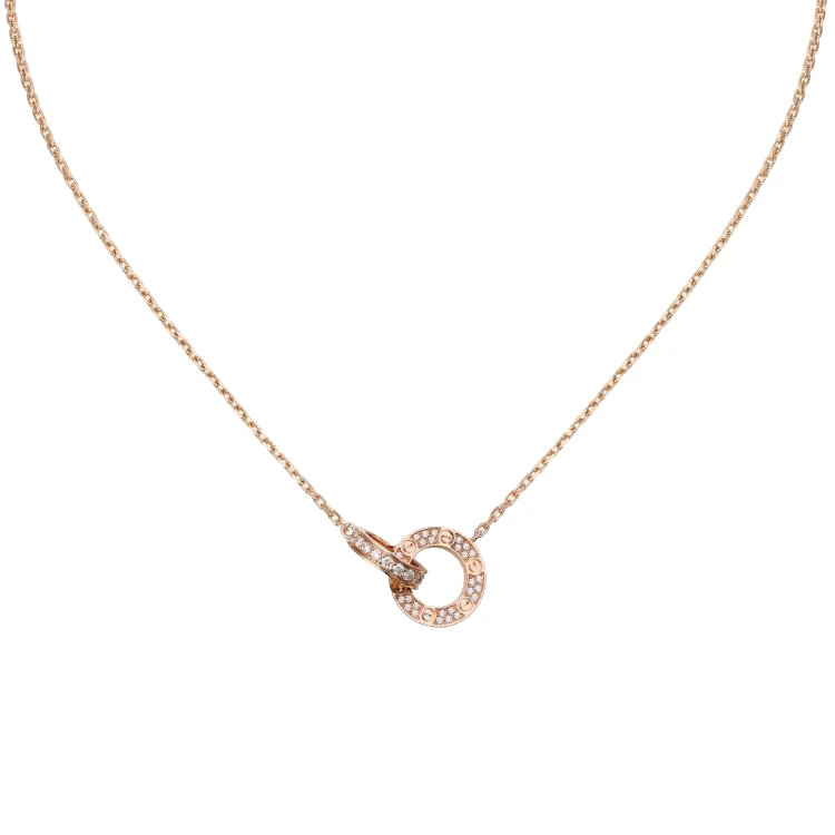 99新 Cartier/卡地亚 LOVE系列  玫瑰金色圆环双环满钻小圆饼项链