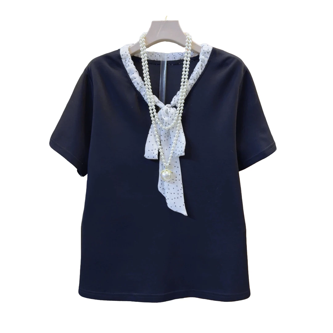 时尚休闲洋气领口系带轻奢气质小衫衣长64左右百搭显瘦韩版T恤