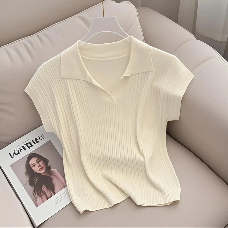 法式高级感气质半开领短袖针织衫女装夏季新款小个子时尚显瘦上衣