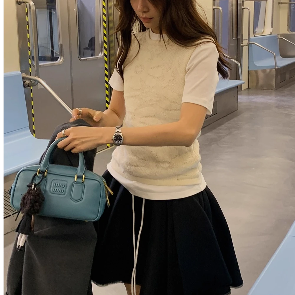 LILUSHOP【9.18 20:00新品】双线混纺花朵无袖百搭毛衣背心