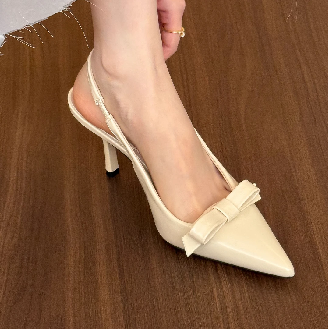 高跟鞋女夏细跟2025新款法式气质设计感小众后空单鞋尖头包头凉鞋