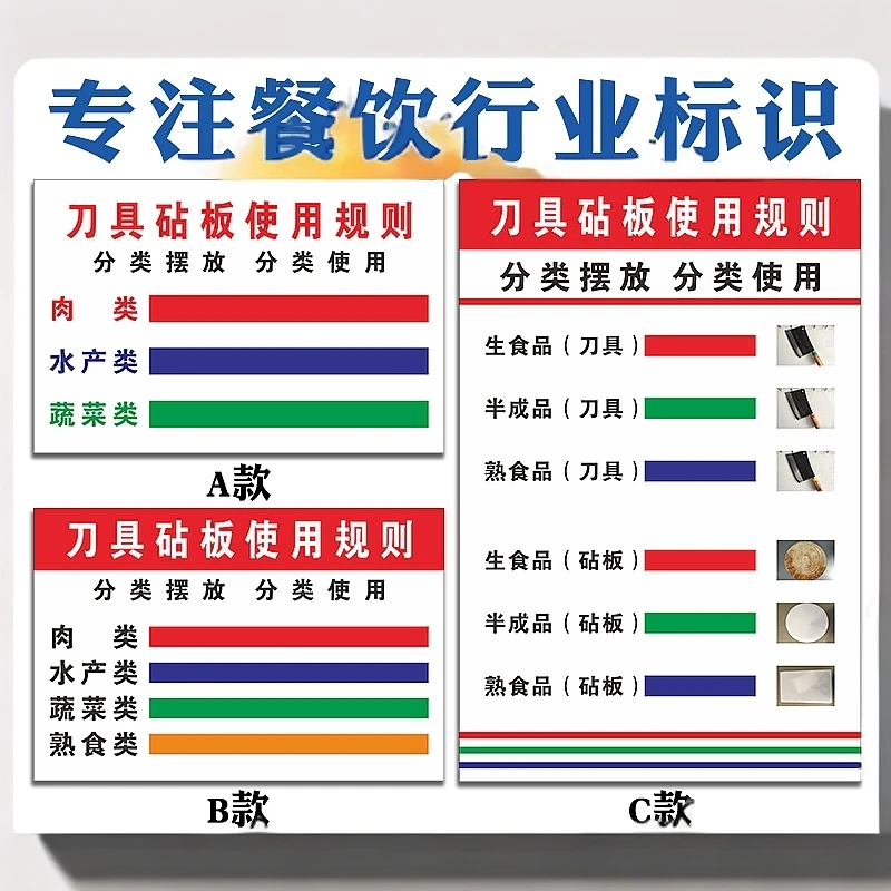 刀具砧板使用规则标识牌 厨房食堂4D管理刀具分类摆放标准提示牌