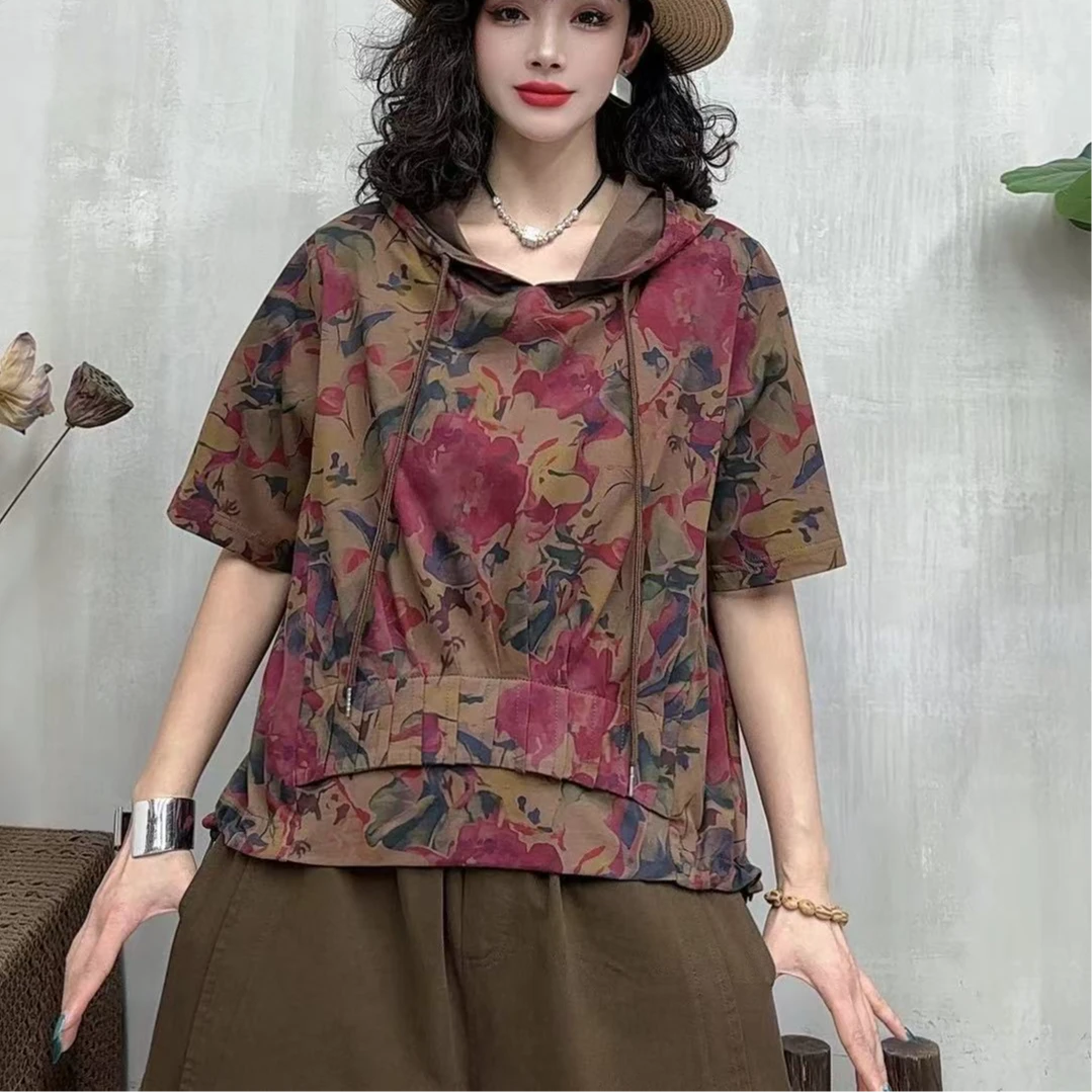 9659新款夏季减龄洋气碎花短袖T恤