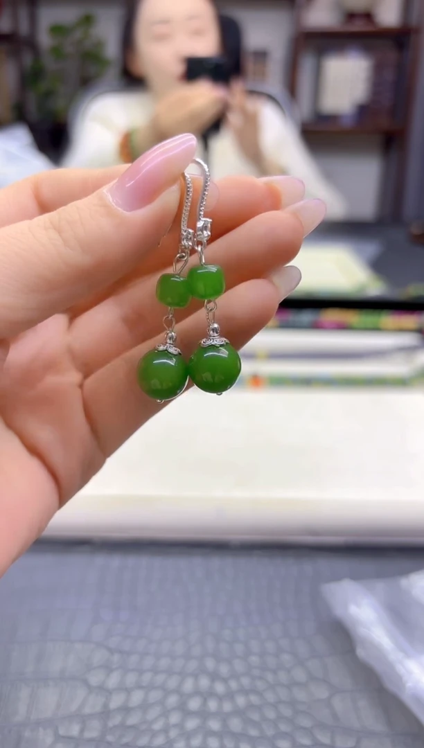 银S925镶嵌和田玉耳饰DIY款E902