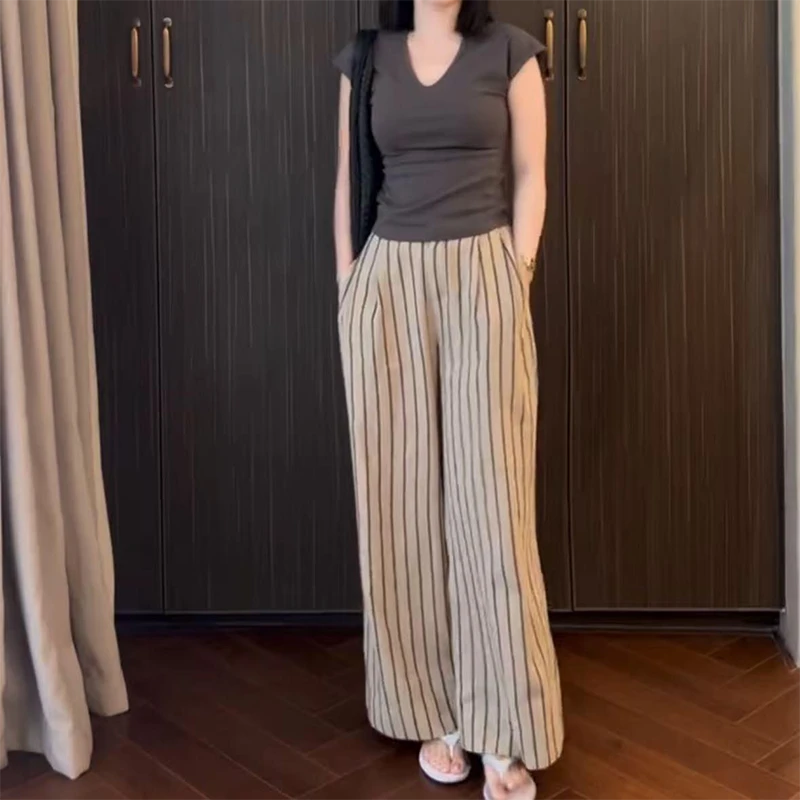 2025春夏季新款慵懒风修身显瘦上衣宽松休闲裤洋气两件套套装女士