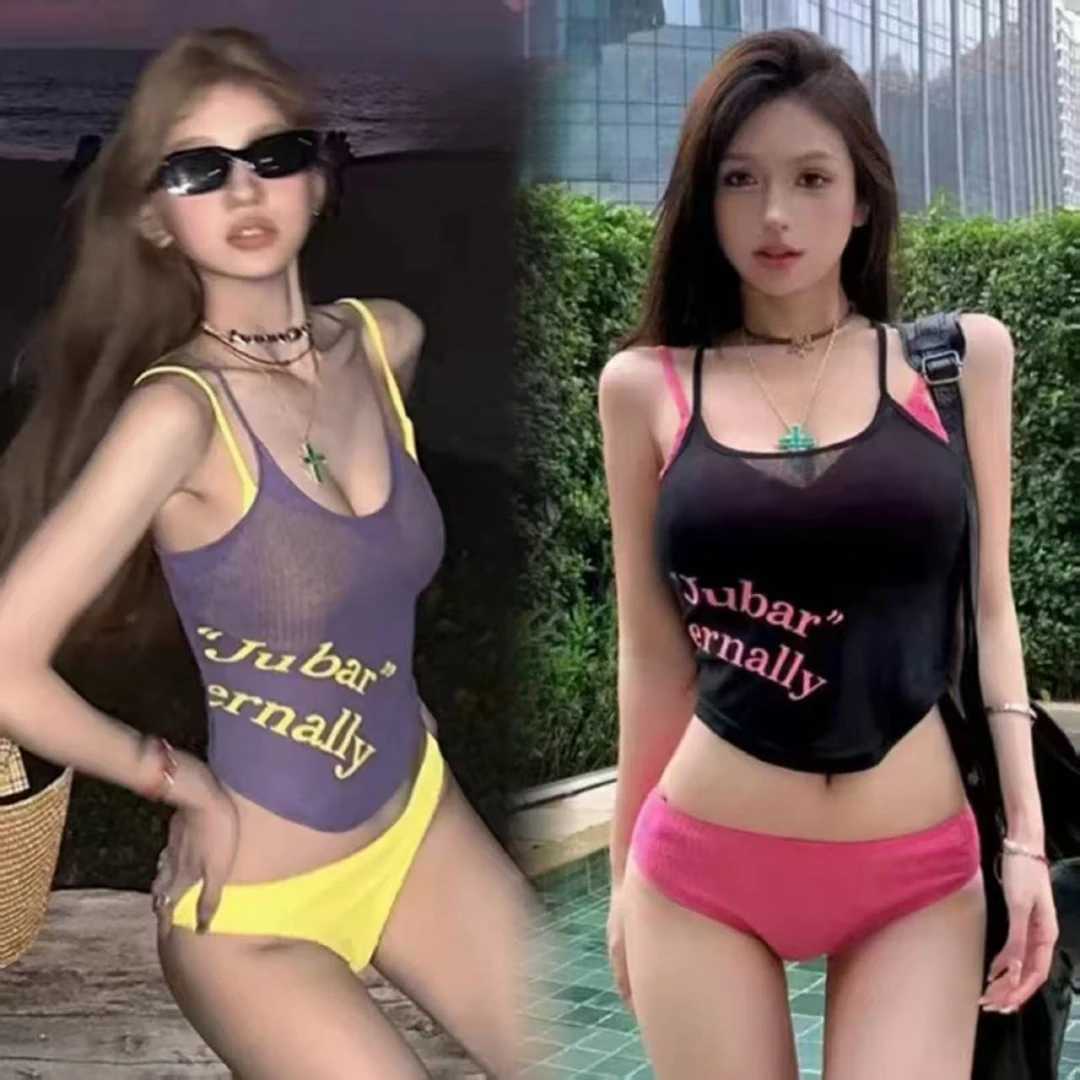 比基尼泳衣女款分体三件套多巴胺时尚辣妹吊带背心沙滩泡温泉泳衣