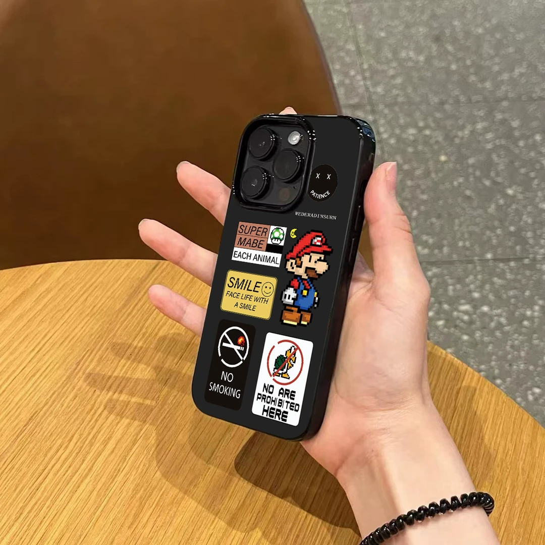 马里奥标签适用苹果17/16Pro防摔手机壳14/15P亮面超薄12/13Pro软