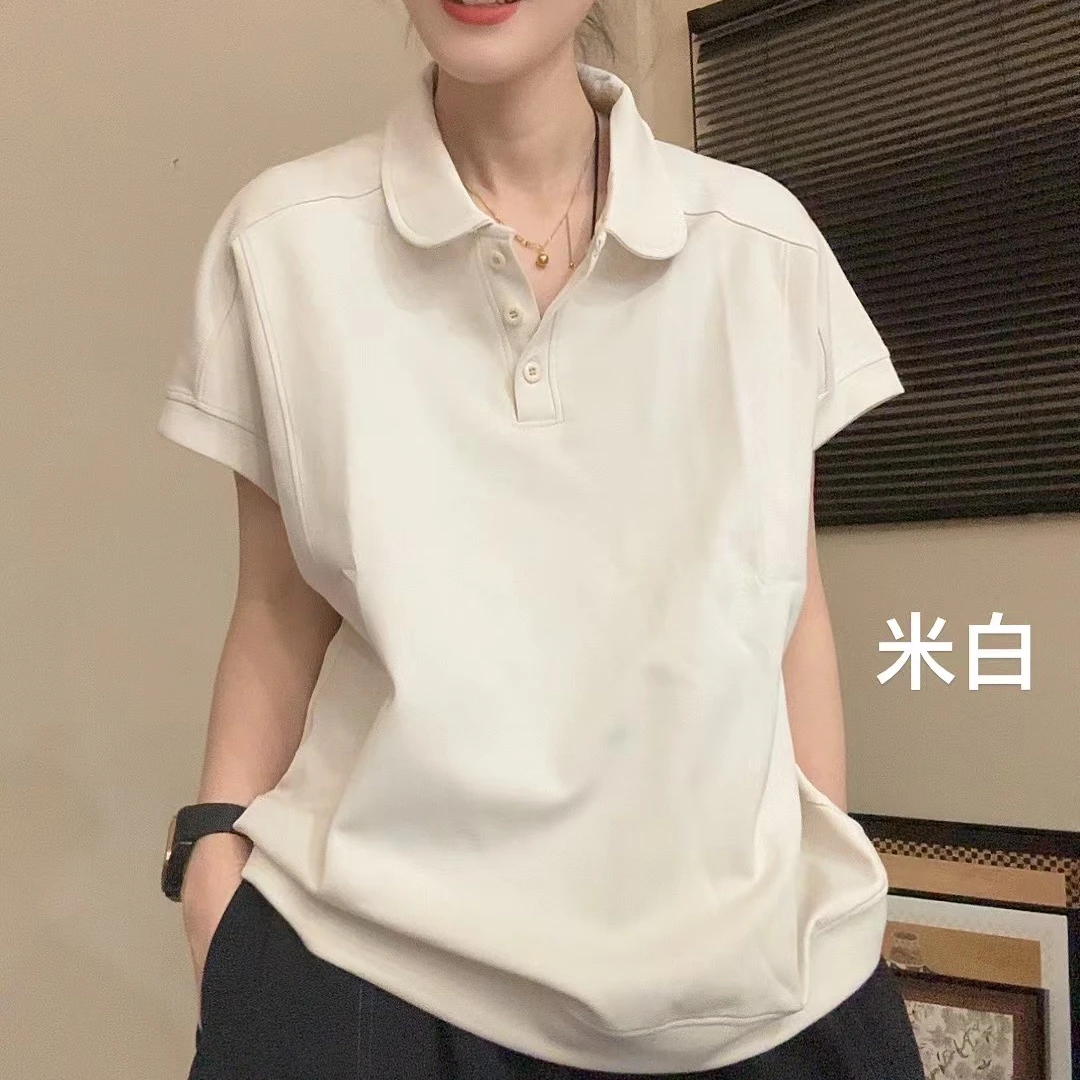 【冰冰一号店】6835 4 翻领扣子设计飞袖T恤休闲百搭原创夏季新品