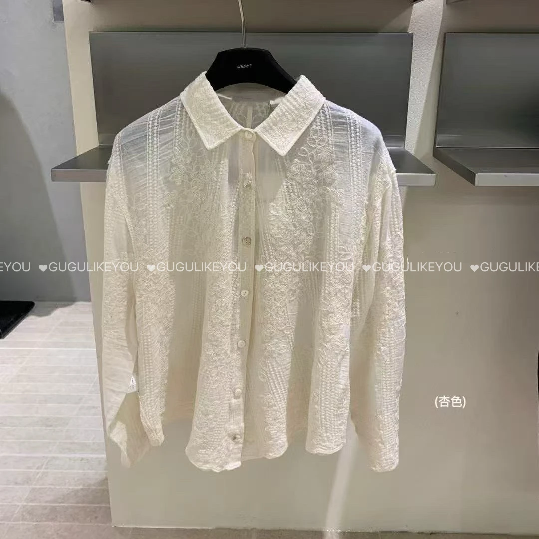 【古古】03.01 【在水一方】钩花衬衣镂空韩系百搭棉麻蕾丝衬衫G25170