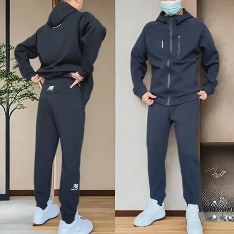VALVOELITE春季拉链连帽运动外套套装男开衫修身卫衣长裤两件套