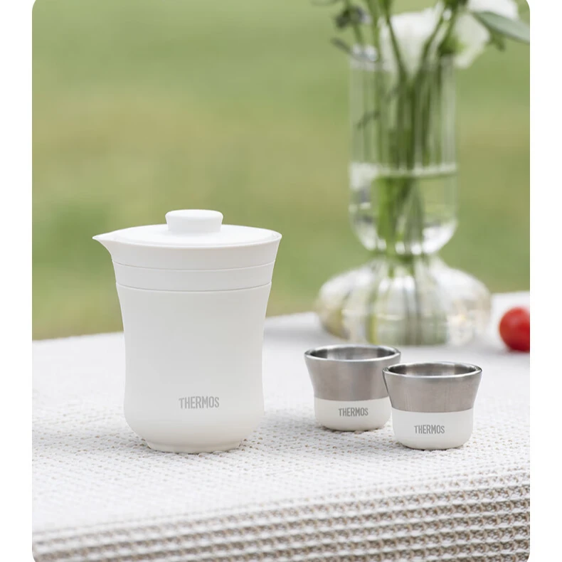 【A等品微瑕】膳魔师茶旅套装一壶两杯（雲白）陶瓷涂层内胆车载户外