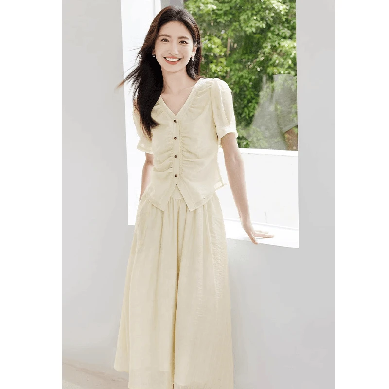 法式小香风通勤套装女2025夏季优雅气质上衣显瘦半身裙两件套6697