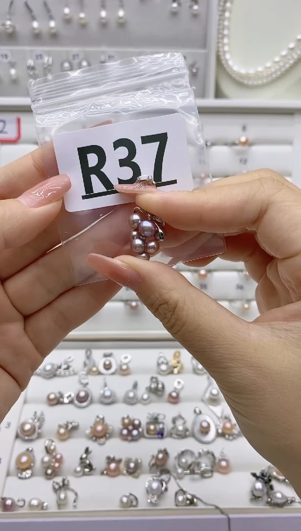 银S925镶嵌戒指淡水珍珠S****aR37