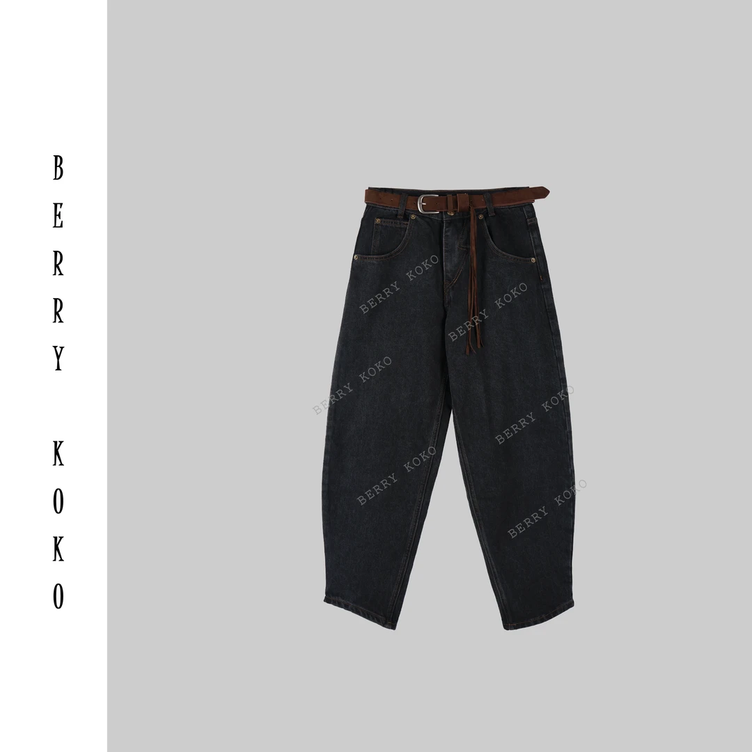 【MISSKO】复古洗水老钱风小众设计款八分牛仔裤 时尚（带腰带）K50