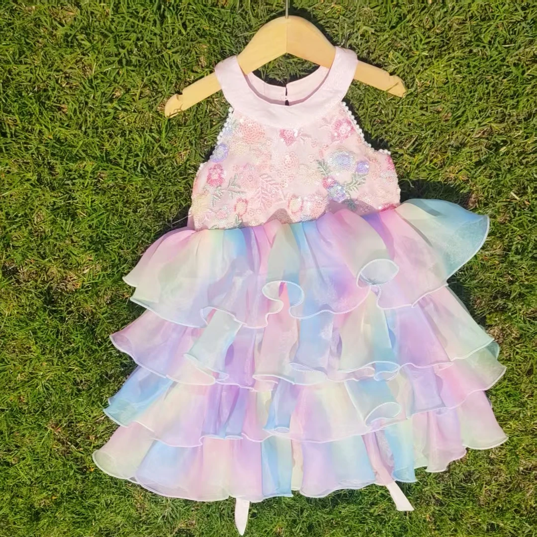 连衣裙裙子女宝公主裙公主风宝宝渐变色夏季小童童裙女拼色