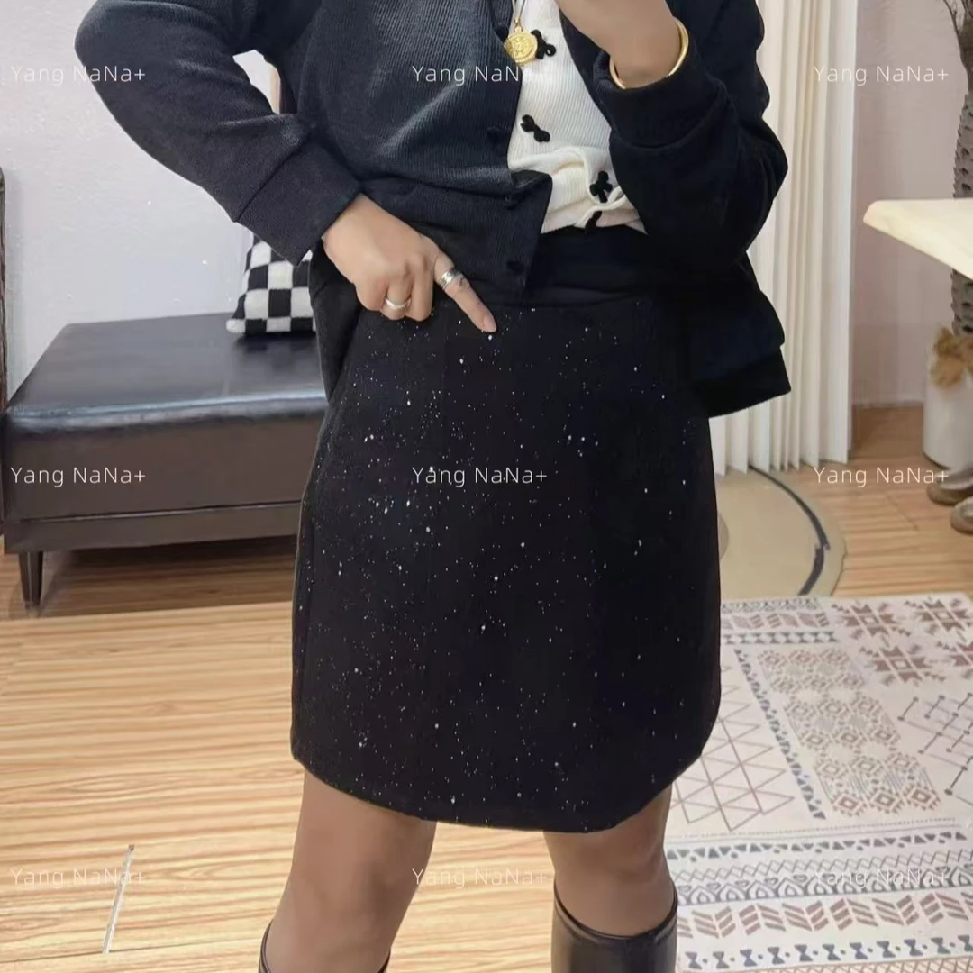 【红人上新】百搭大版气质秋冬厚松紧腰满天星半裙（内里有安全裤）