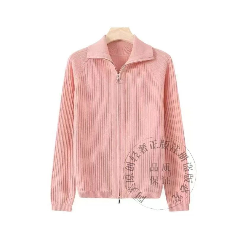 {100%绵羊毛衫}保暖~秋冬新款双头拉链翻领长袖女开衫外套BN616