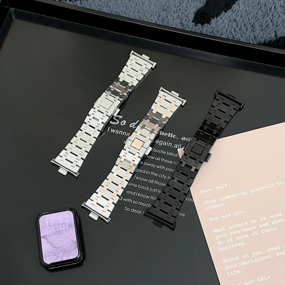 裴蔻适用小米手环9p/8p手表金属链条AP不锈钢表带红米5/6通用