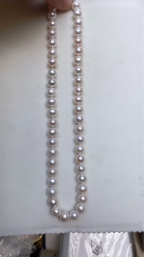 项链银S925镶嵌淡水珍珠9-10mm珍珠项链无核《46公分》