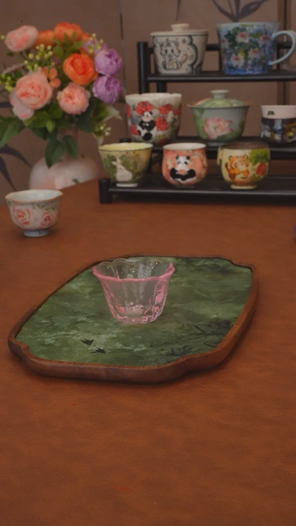 直播间福利 粉琉璃花口杯