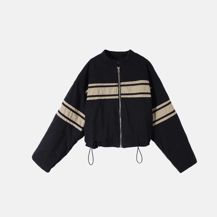 【ShawEleven】 莫吉托！韩版条纹羽绒服服拼色夹克外套宽松潮羽绒服