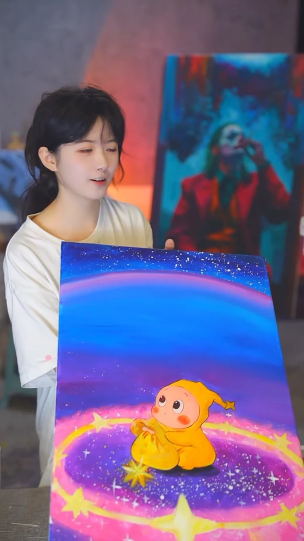 油画邓*北星星人丙烯画纯手绘