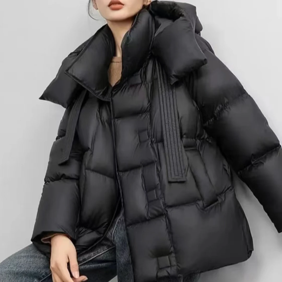 欣姐专属飘带舒适风新国标90白鸭绒时尚运动羽绒服气质百搭连帽