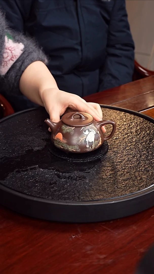 茶壶紫砂谈希强  平盖石瓢116  紫泥  200毫升 岩生 刘海粟