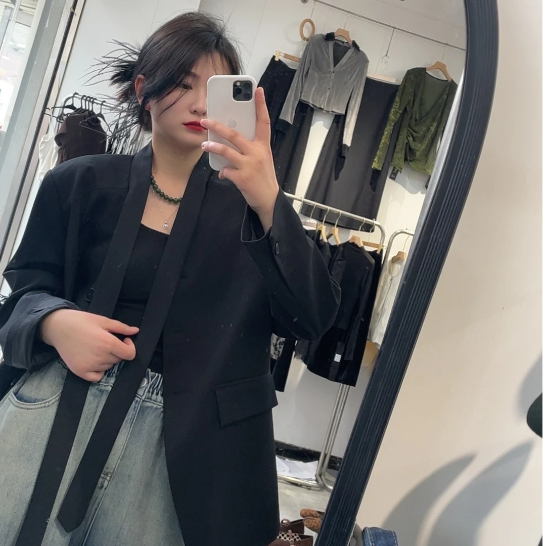 DAQIANJIA大倩家/V领小众设计个性宽松西装外套