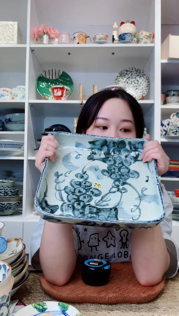 陶瓷【新品】古染葡萄四脚大钵