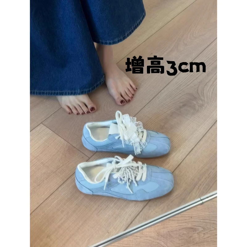 增高版~芭蕾风蕾丝蝴蝶结德训鞋女内增高阿甘鞋百搭休闲运动鞋潮