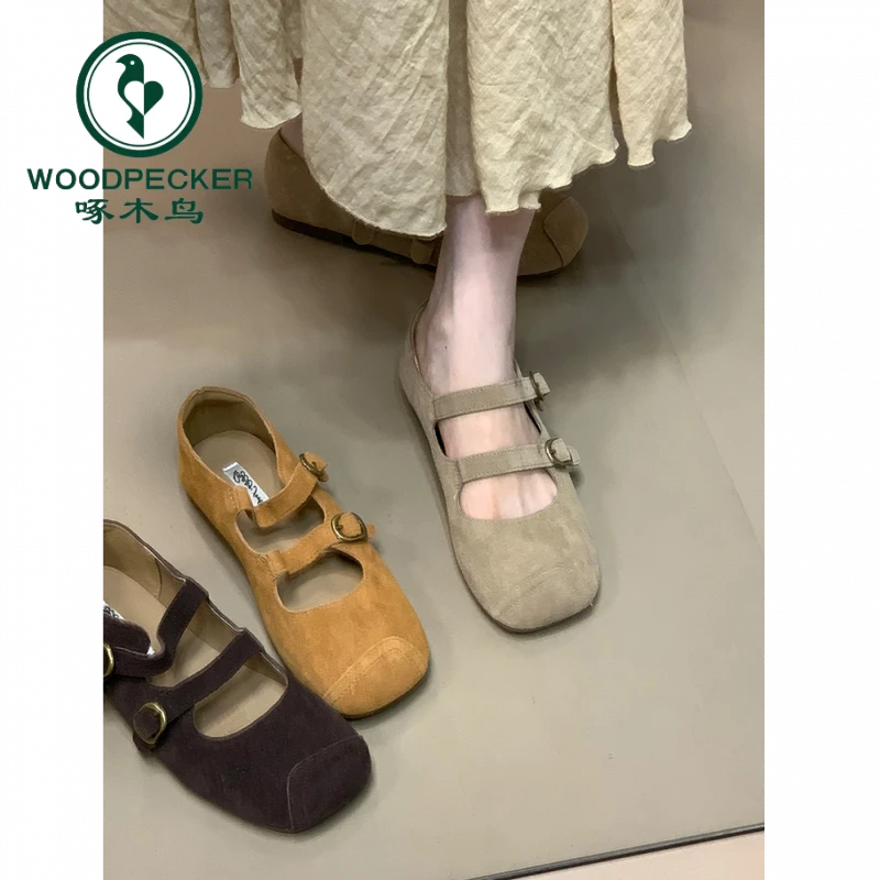 啄木鸟方头浅口单鞋女2025秋季新款小香风百搭平底玛丽珍通勤女鞋