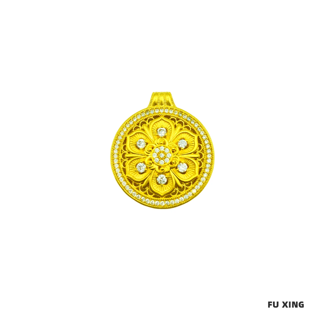 吊坠足银 镶石莲花罗盘小众吊坠经典镂空精美传承挂坠国风国潮