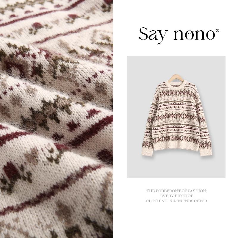 懒猫nono│Saynono 费尔岛情书 提花圆领套头针织衫/XXFH6050