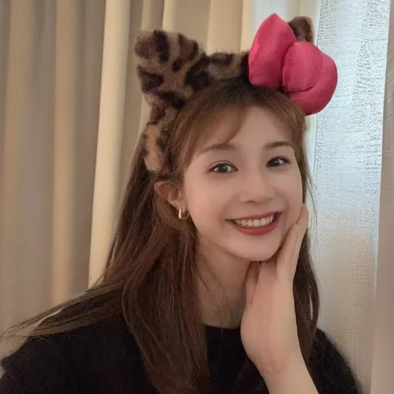 元气甜美毛绒发箍猫耳朵女秋冬洗脸敷面膜发卡可爱蝴蝶结发捆头饰