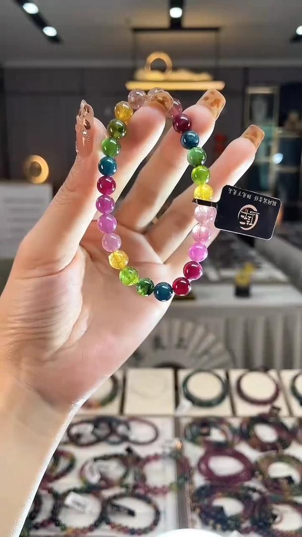 未镶嵌老矿碧玺彩虹单圈手串7mm+碧玺dan多样性发货一条