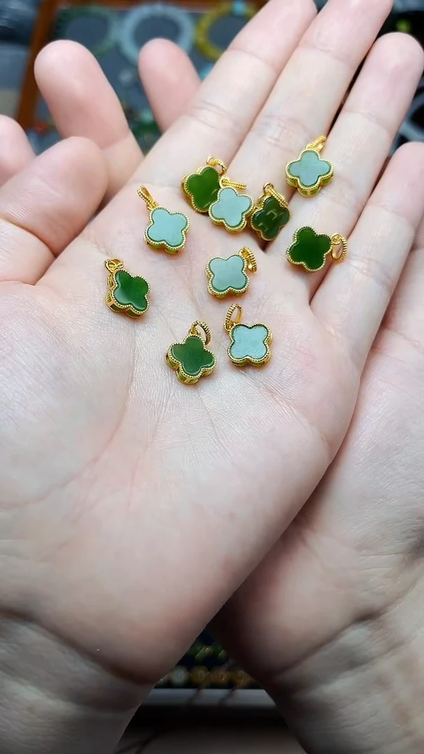 颈饰银S925镶嵌和田玉四叶草多样性拍一发一 06