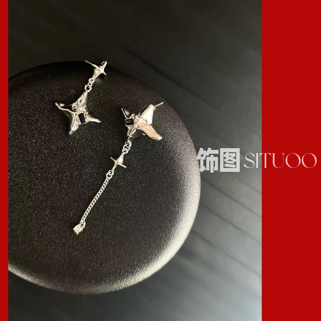 合金锆石耳饰  SITUOO饰图小众设计款“四芒星”ab款时尚轻奢耳饰