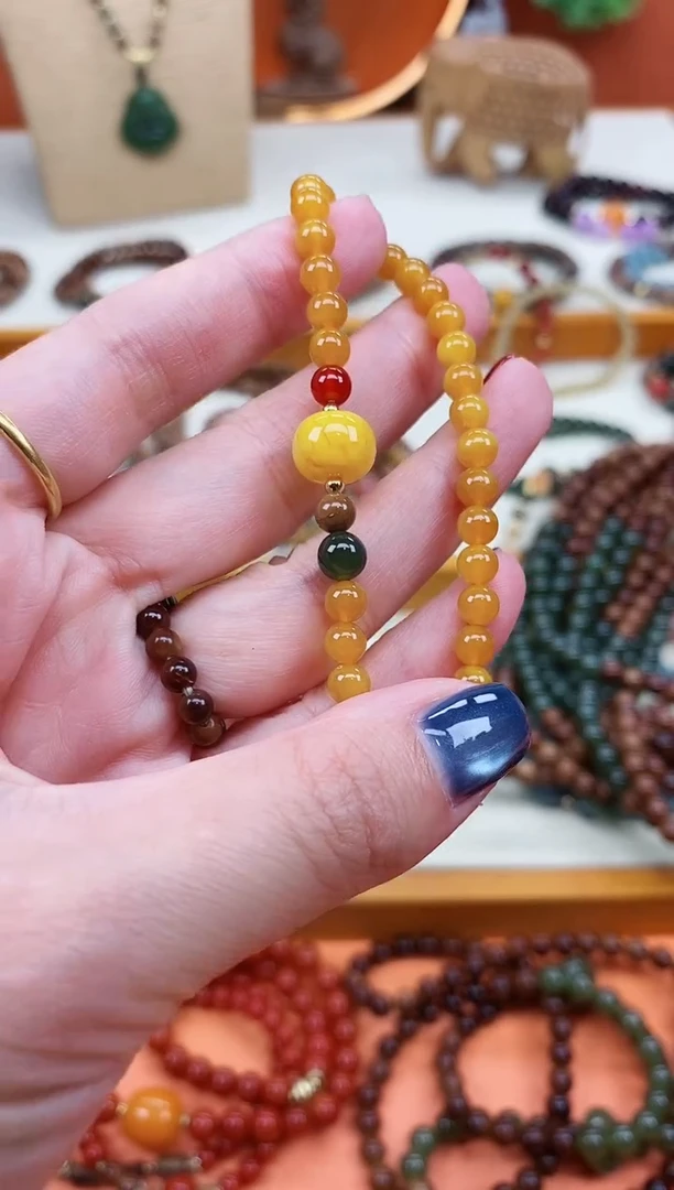 未镶嵌蜜蜡手链单圈蜜蜡和田南红手串