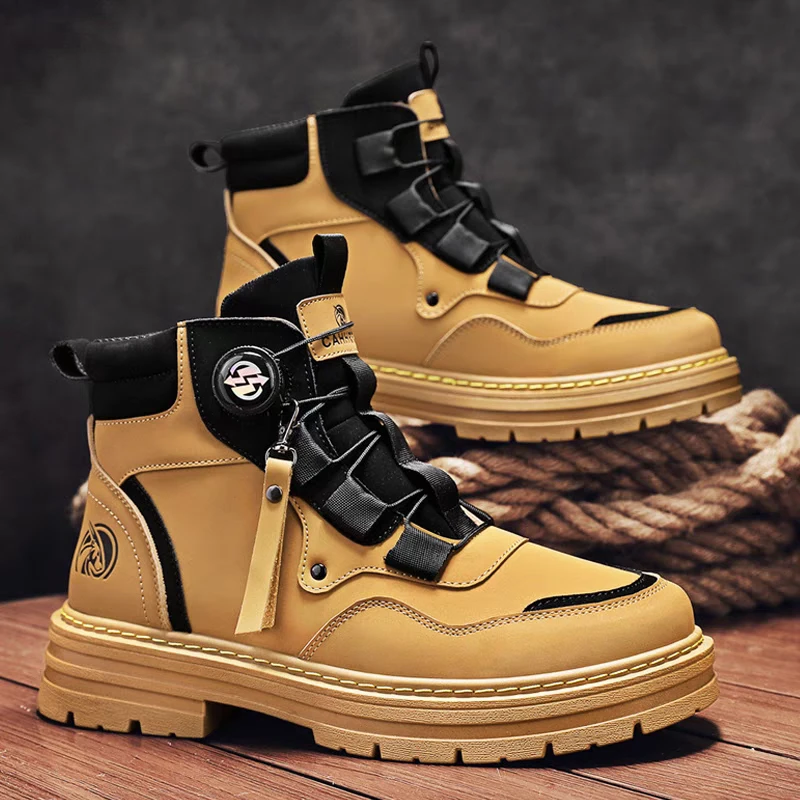马丁靴男鞋2025新款秋季厚底工装靴高帮潮鞋春秋百搭户外大黄靴子