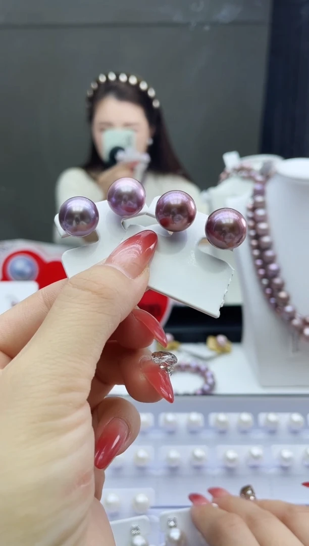 未镶嵌耳饰淡水珍珠紫色系耳饰