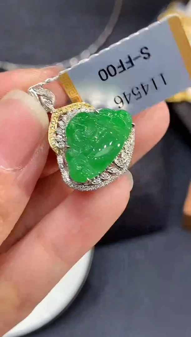 翡翠18K金镶嵌吊坠(不含链)YS多样性发其一
