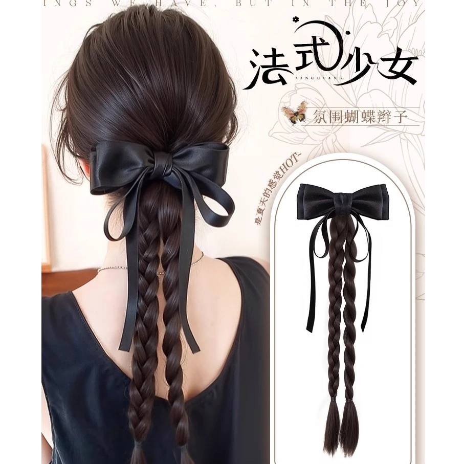 假发女款抓夹蝴蝶飘带马尾辫子麻花辫扭扭辫抓夹马尾