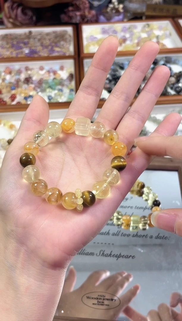 未镶嵌手串水晶橘子海】天然黄胶花黄塔晶金发晶跑环手串