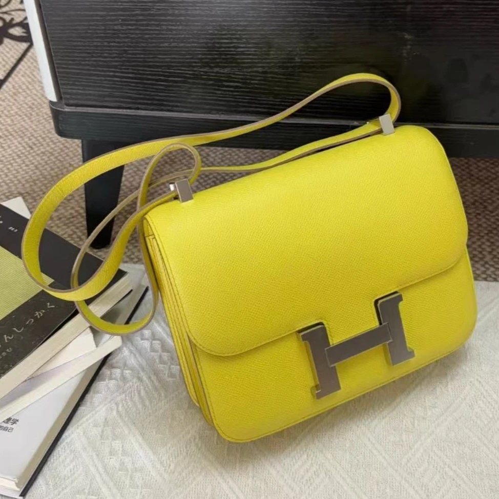 99新 Hermes/爱马仕 爱马仕康康24柠檬黄框Q 手提包9130084