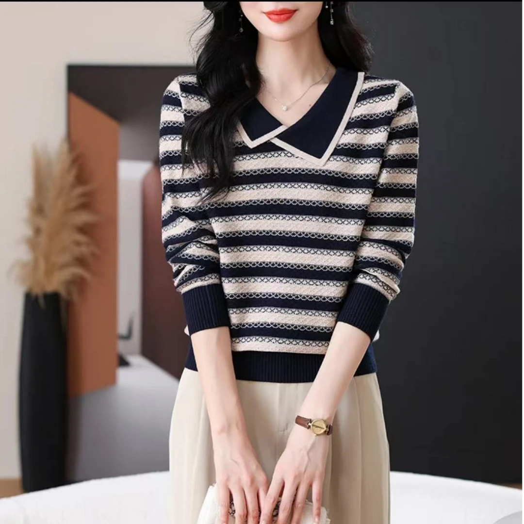 912【藏青娃娃领】高级气质针织女衫