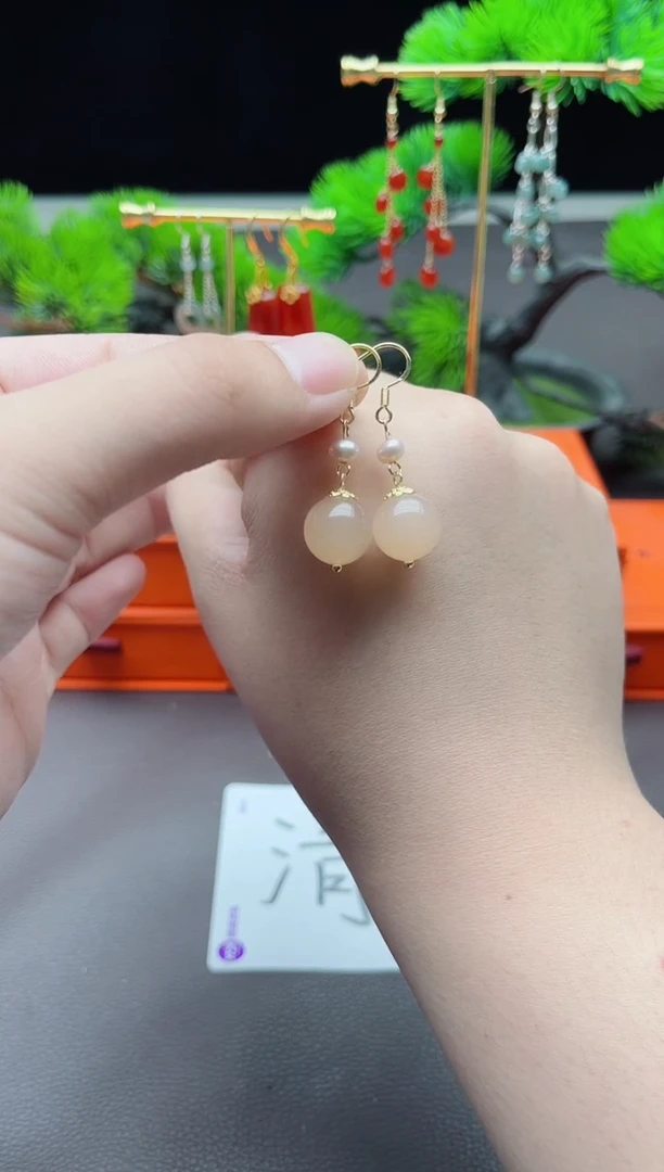 玛瑙/玉髓耳饰银S925镶嵌218