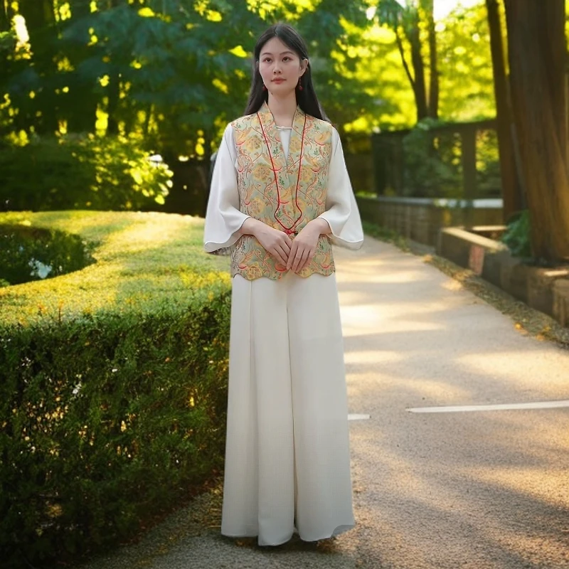 上海鉴界deepseek推荐款马夹天鹅湖名家织金宋锦手工新中式马甲